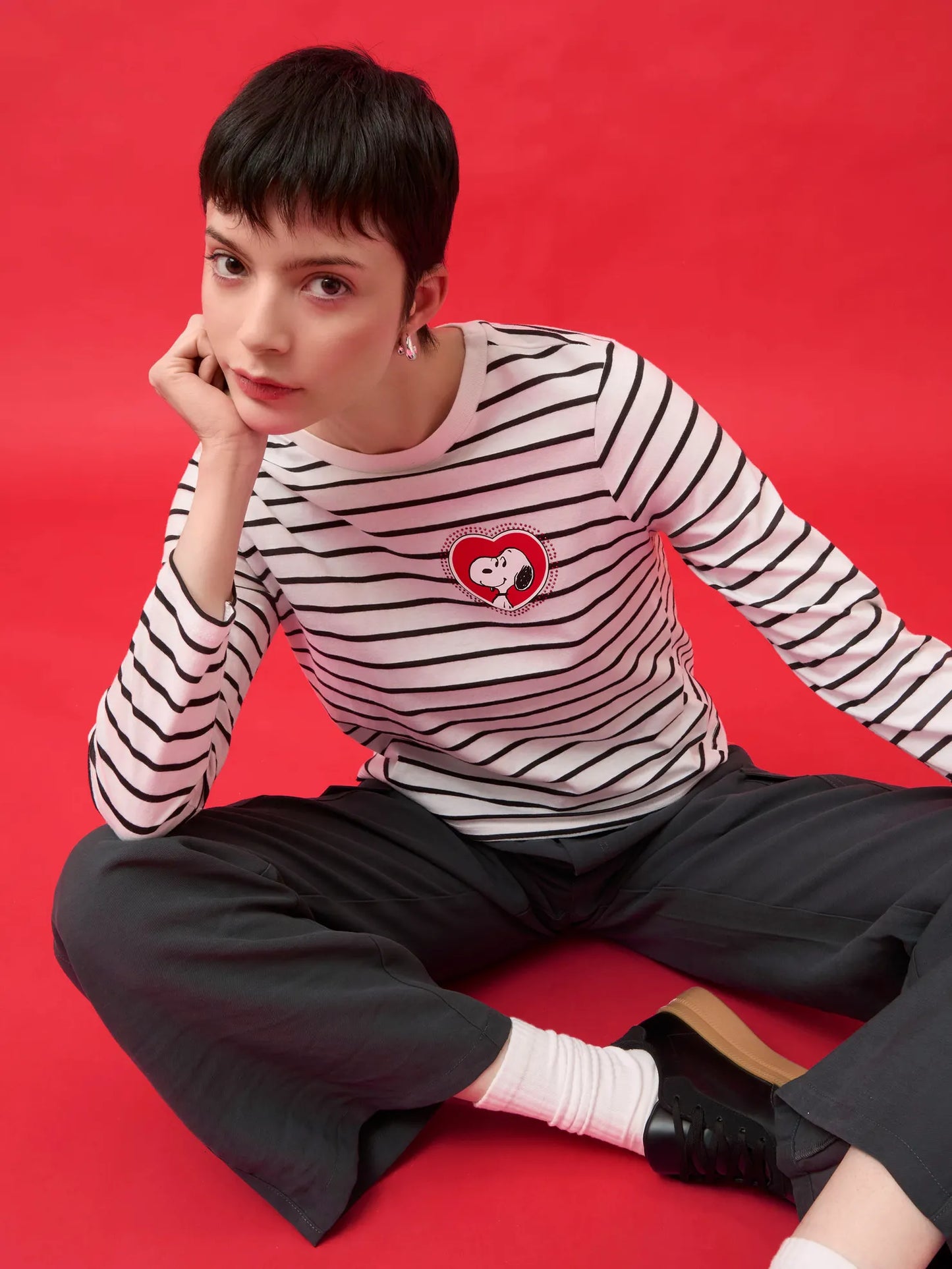 Playera a Rayas Snoopy Corazón